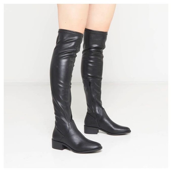 Steve Madden Black Stretch Faux Leather Over The Knee Boots Size 9.5 - Picture 3 of 6